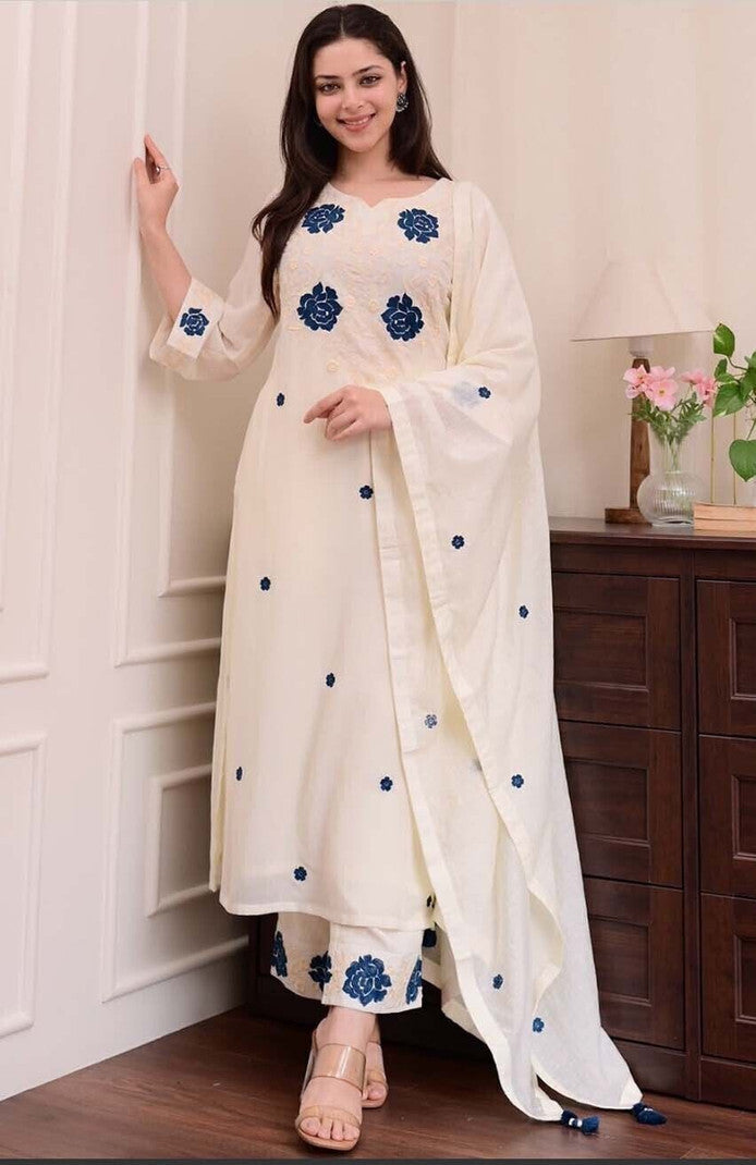 Off white embroidered kurti set