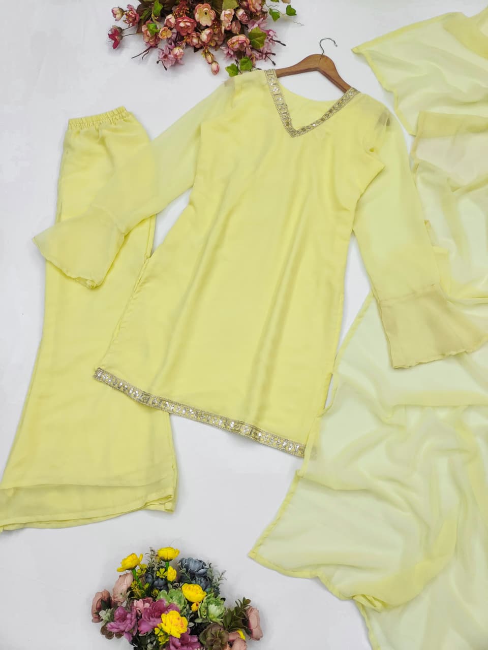 Haldi Style Palazzo Co-Ord Set With Dupatta