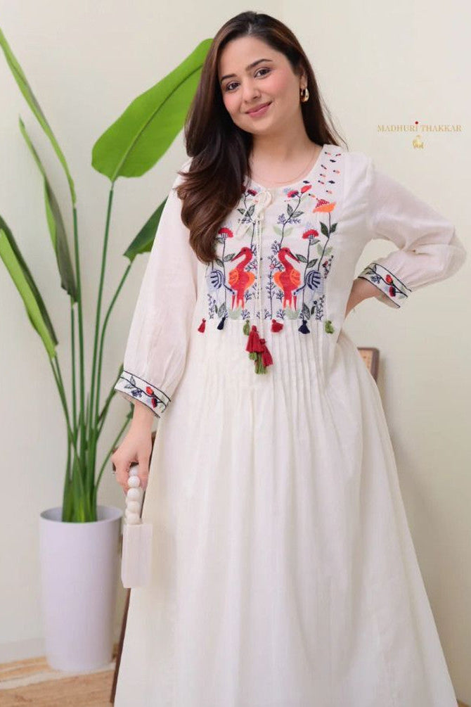 White rayon kurti set