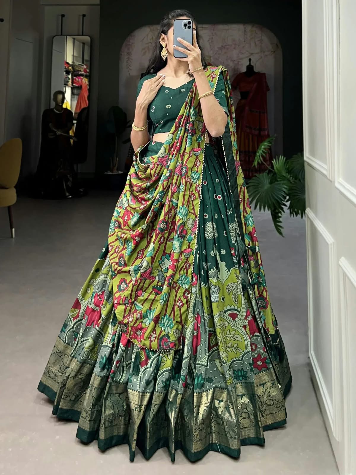 Navratri Lehenga Choli set with a matching blouse and semi-gajji mirror-work dupatta, Komiis Indian ethnic festive collection