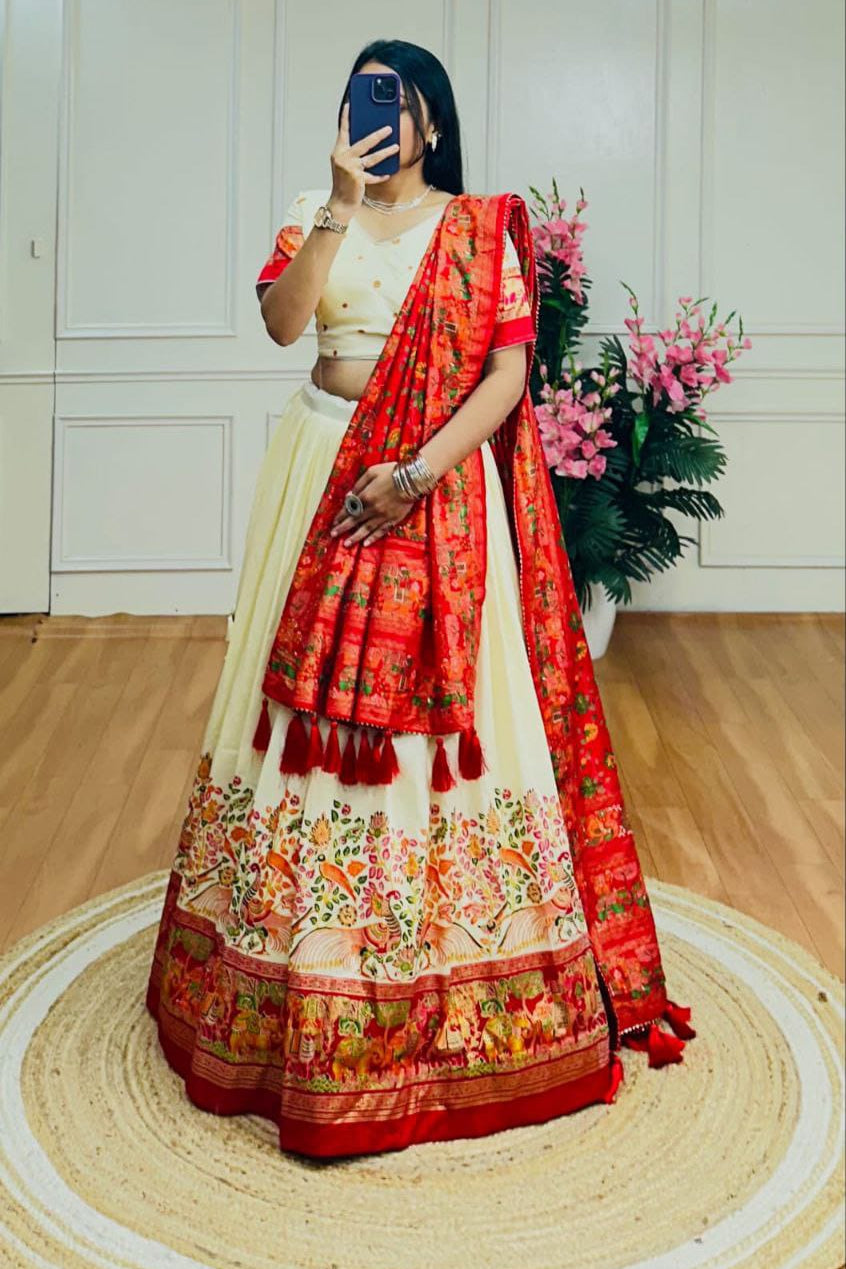 Navratri Lehenga Choli set with a matching blouse and semi-gajji mirror-work dupatta, Komiis Indian ethnic festive collection