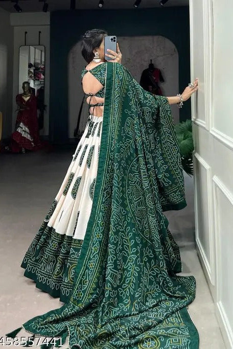 Garba Lehenga Choli set with a matching blouse and semi-gajji mirror-work dupatta, Komiis Indian ethnic festive collection