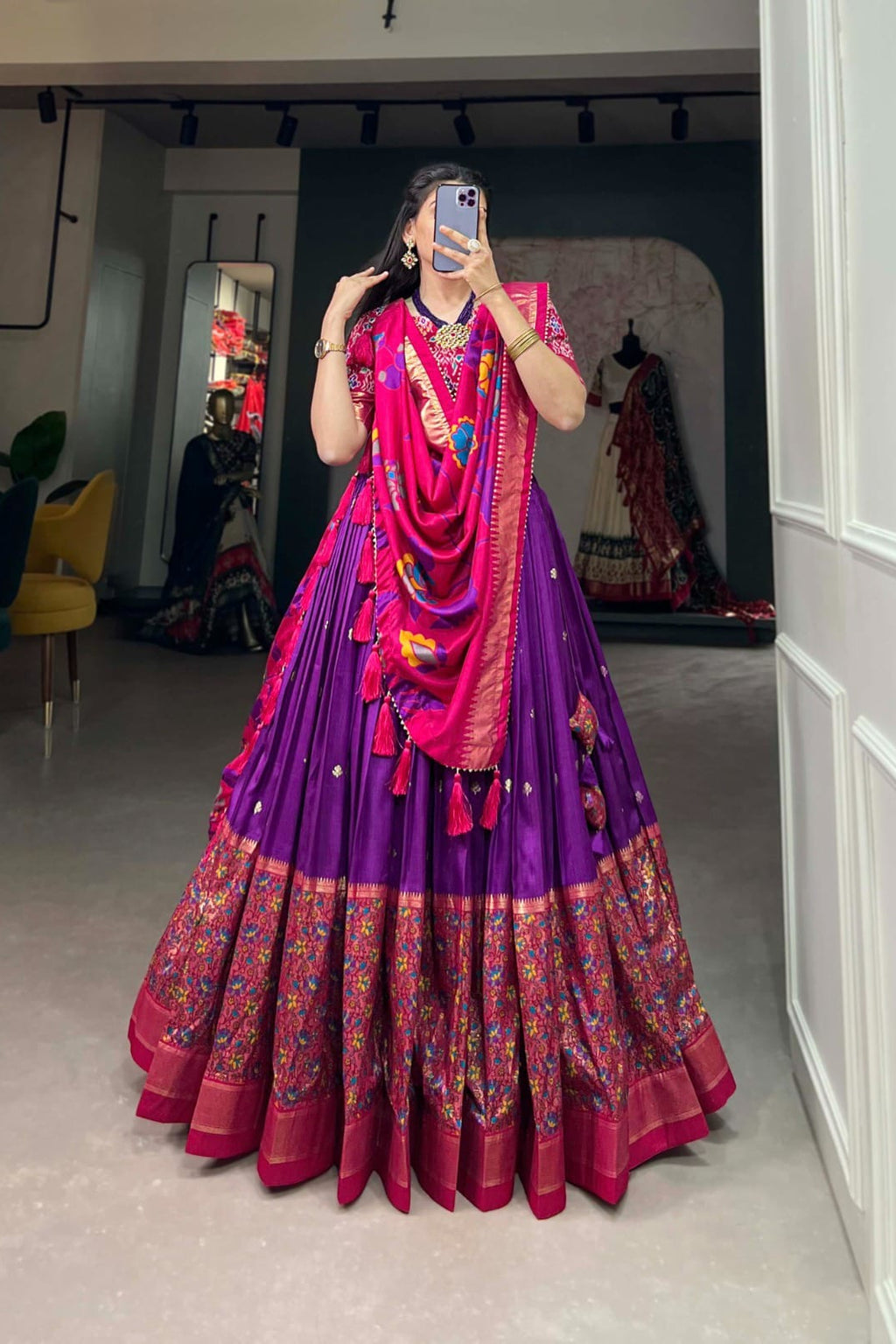 Ready to Wear Lehenga Choli set with a matching blouse and semi-gajji mirror-work dupatta, Komiis Indian ethnic festive collection
