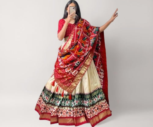 Festive Chaniya Choli set with a matching blouse and semi-gajji mirror-work dupatta, Komiis Indian ethnic festive collection