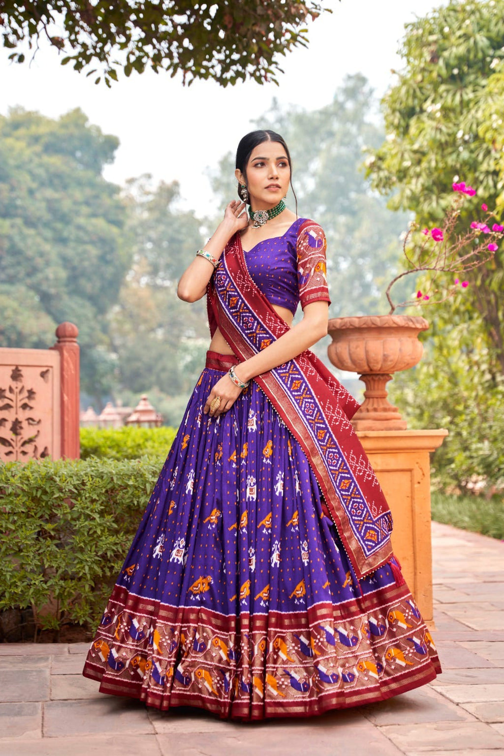 Navratri Chaniya Choli set with a matching blouse and semi-gajji mirror-work dupatta, Komiis Indian ethnic festive collection