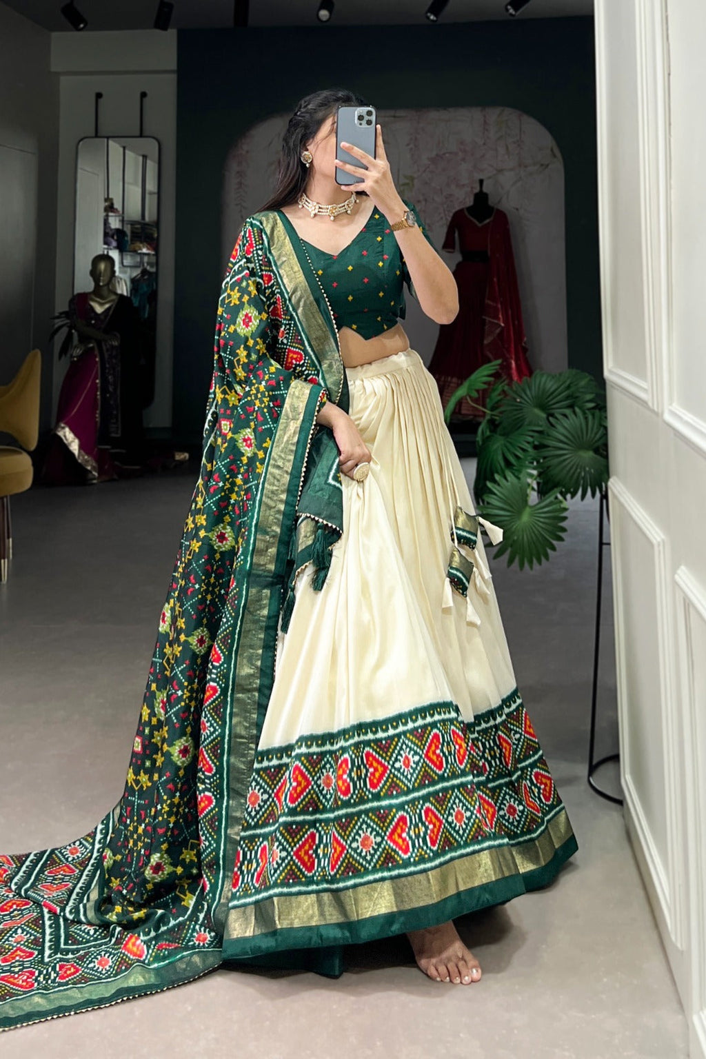 Garba Lehenga Choli set with a matching blouse and semi-gajji mirror-work dupatta, Komiis Indian ethnic festive collection