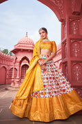 Traditional Chaniya Choli set with a matching blouse and semi-gajji mirror-work dupatta, Komiis Indian ethnic festive collection