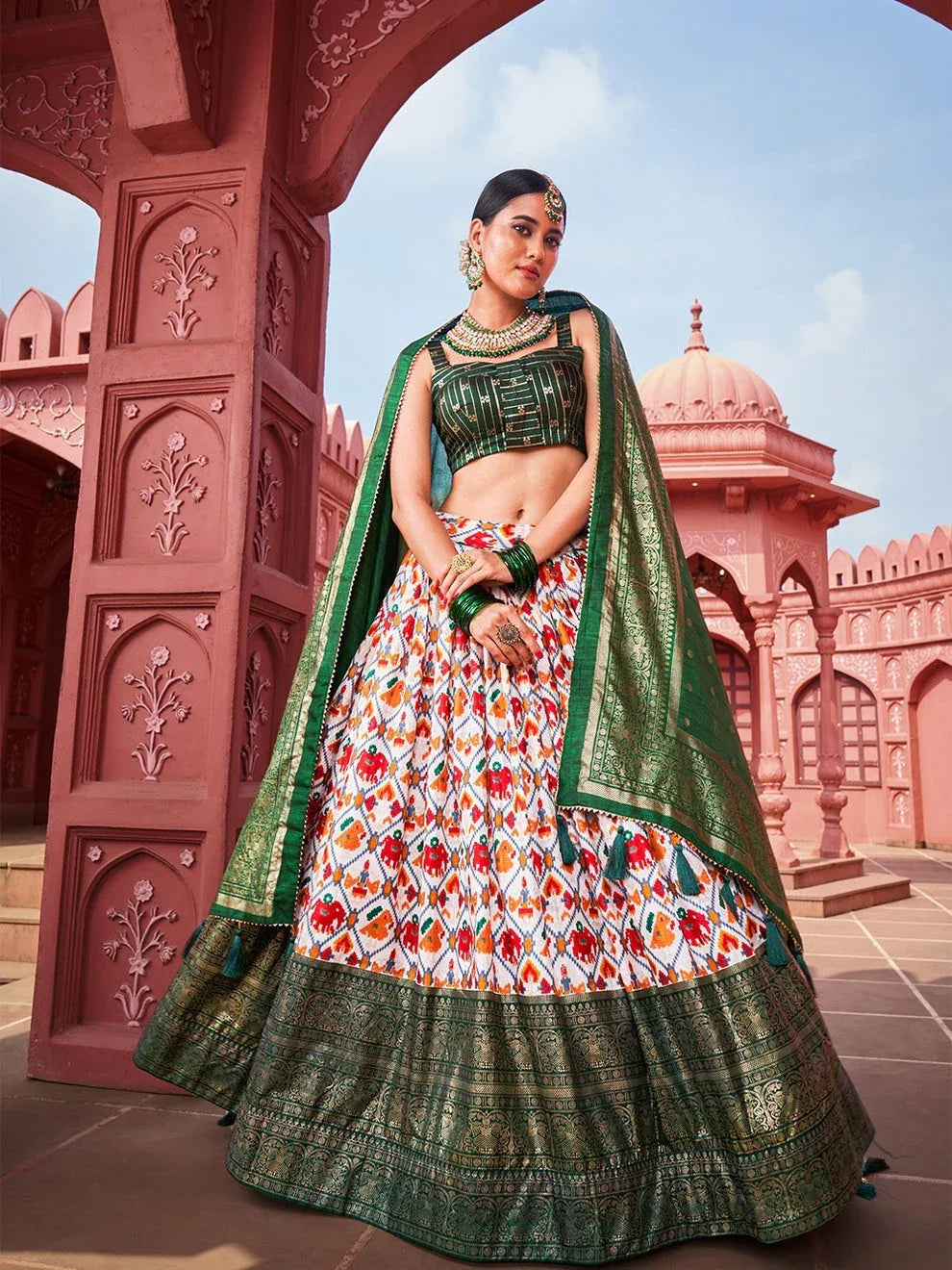 Ready to Wear Lehenga Choli set with a matching blouse and semi-gajji mirror-work dupatta, Komiis Indian ethnic festive collection