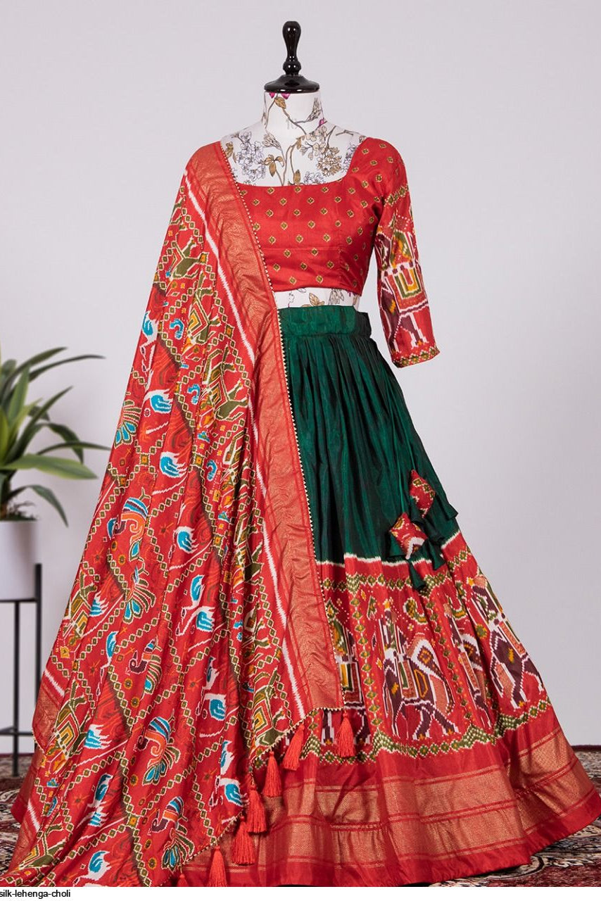 Indian Festive Lehenga set with a matching blouse and semi-gajji mirror-work dupatta, Komiis Indian ethnic festive collection