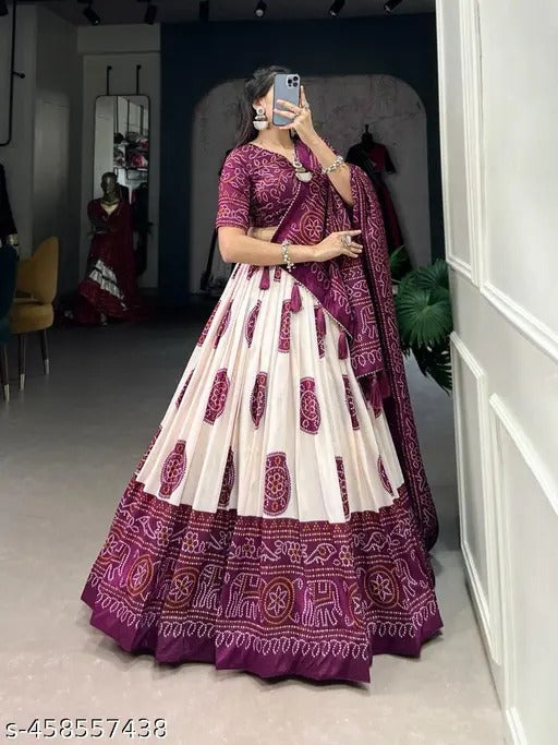 Festive Lehenga Choli set with a matching blouse and semi-gajji mirror-work dupatta, Komiis Indian ethnic festive collection