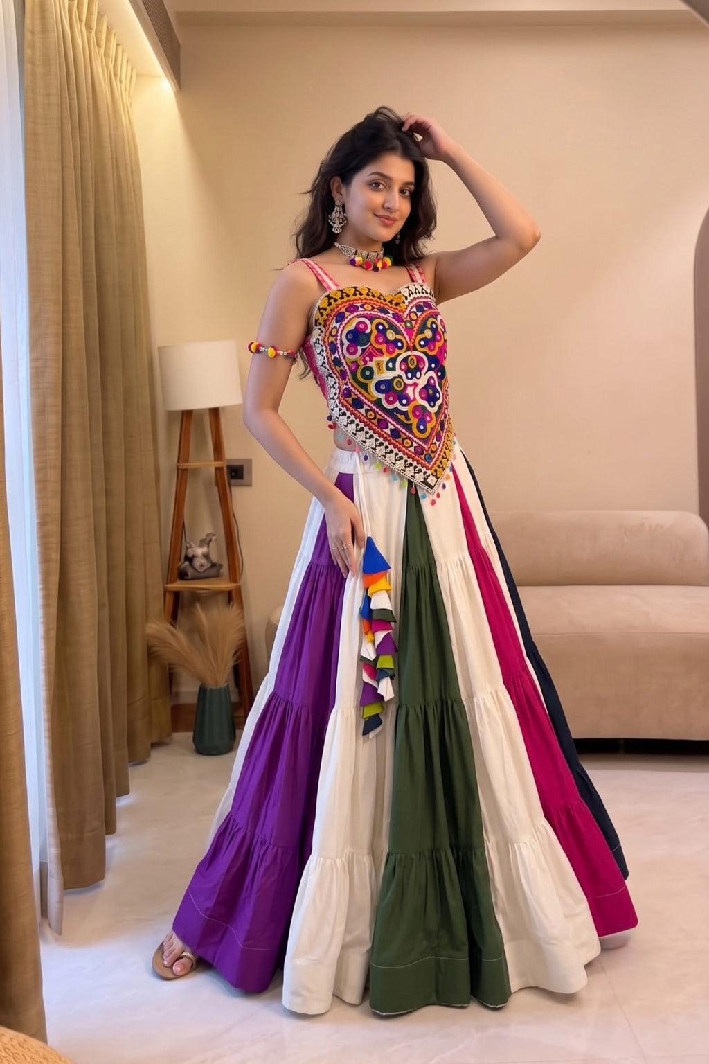 ZANKAAR Navratri lehenga choli with vibrant panels and traditional Kutchi blouse work