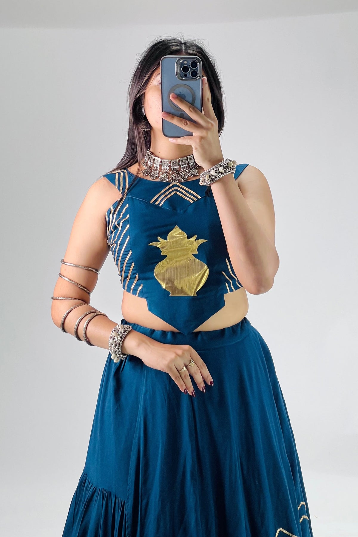 Chitra rayon cotton Chaniya Choli blouse with golden Kalash and Gota Patti detailing