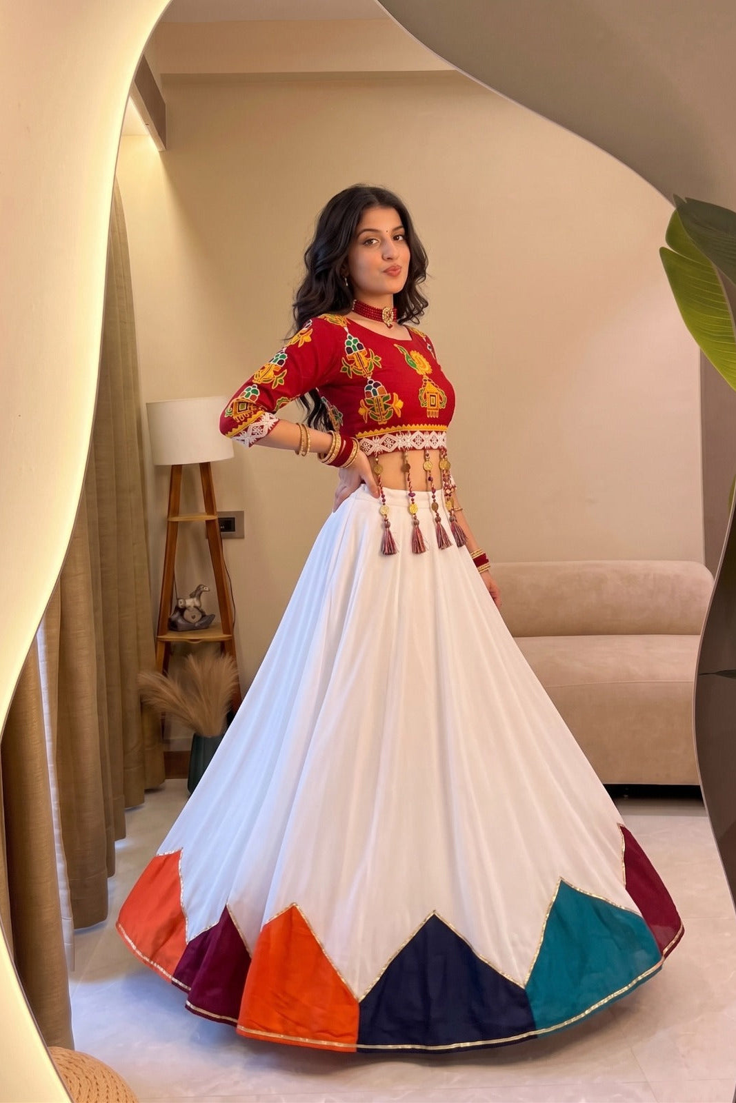 Ready-to-wear Navratri chaniya choli styled for Garba and Dandiya celebrations