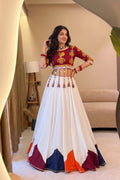 Festive Navratri lehenga choli with multicolored border and traditional blouse design