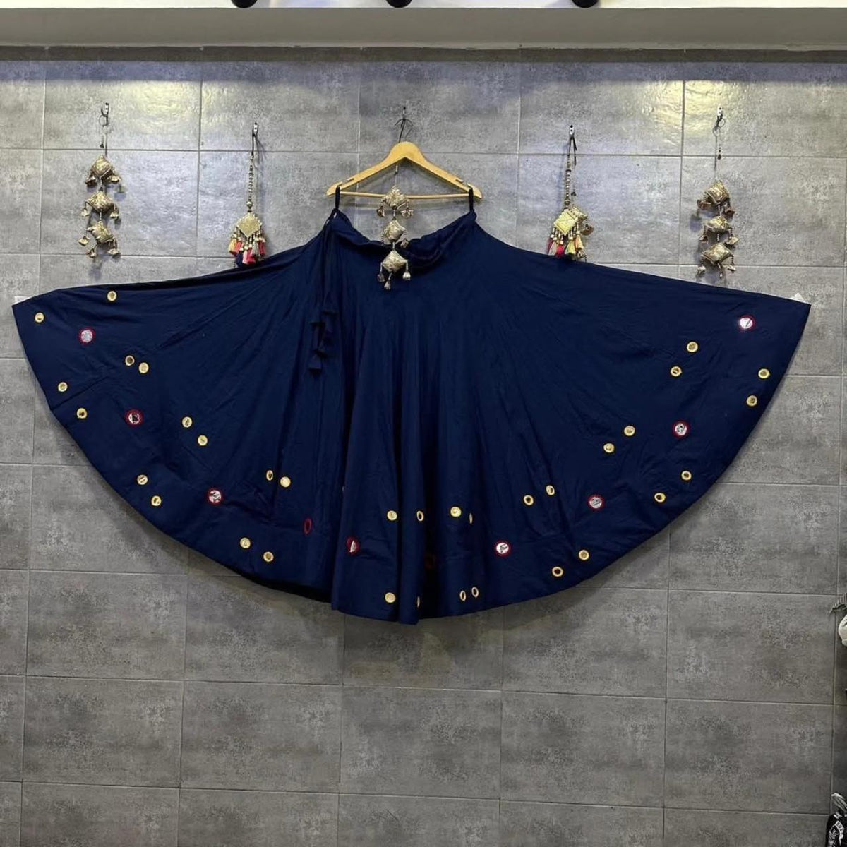 Navy blue Chaniya Choli with colourful detailing and matching festive dupatta