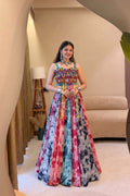 Ready-to-wear Shibori print lehenga set with colorful Gamthi work detailing