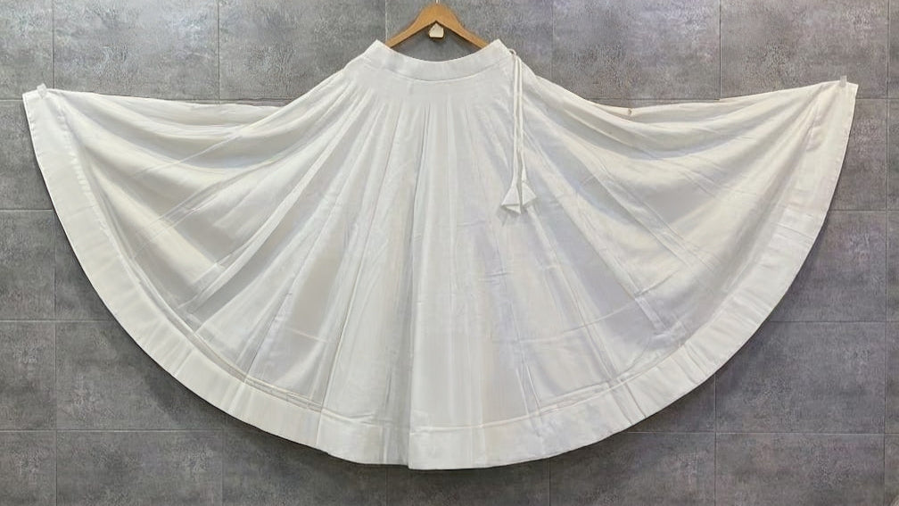 White flared chaniya skirt displayed flat for a Kediya Chaniya Choli Navratri outfit