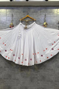 White Indian Chaniya Choli set with rayon cotton skirt and mirror-work dupatta